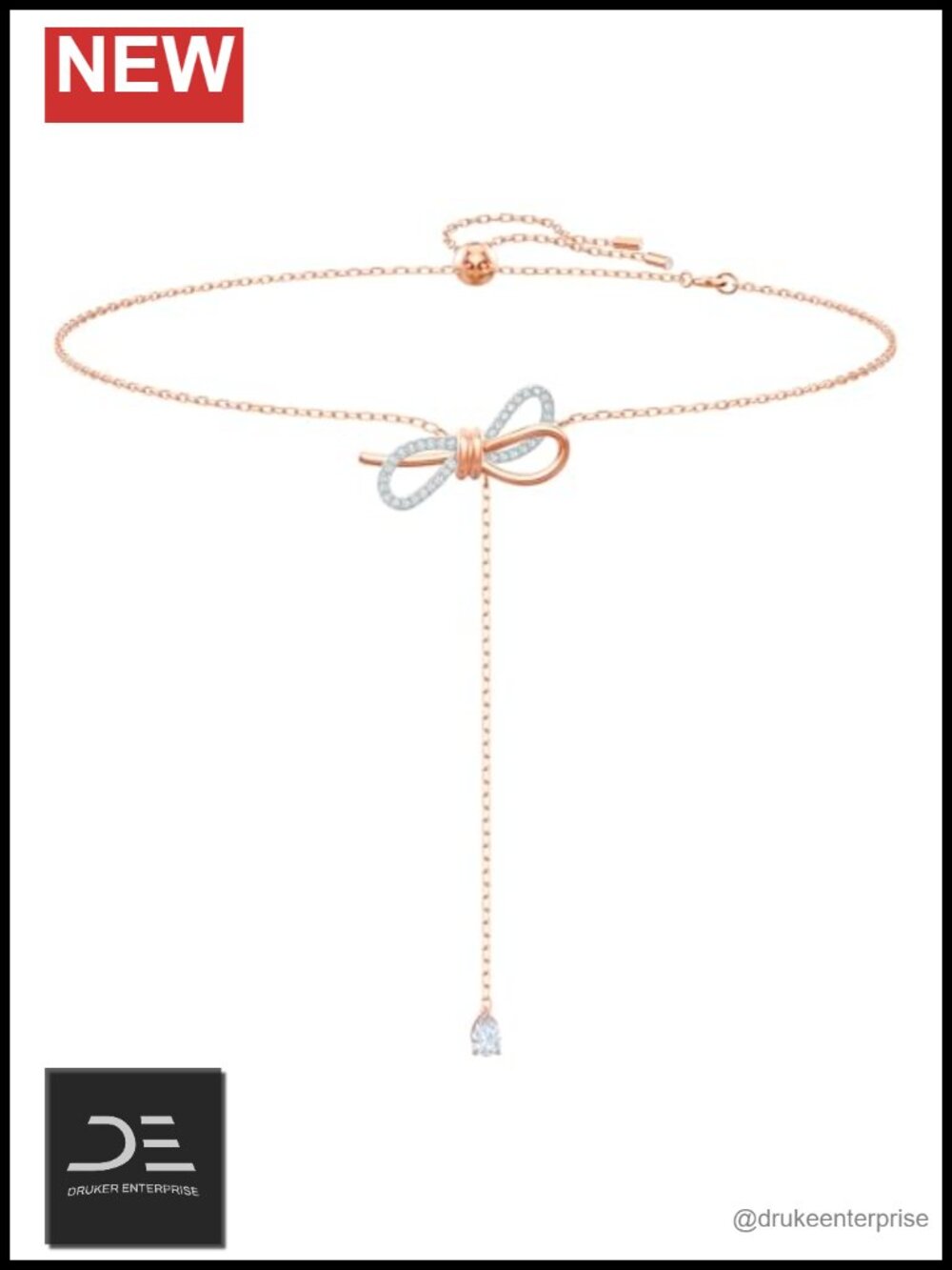 Swarovski Lifelong Bow Crystal Pendant Necklace Rhodium Finish Adjustable
